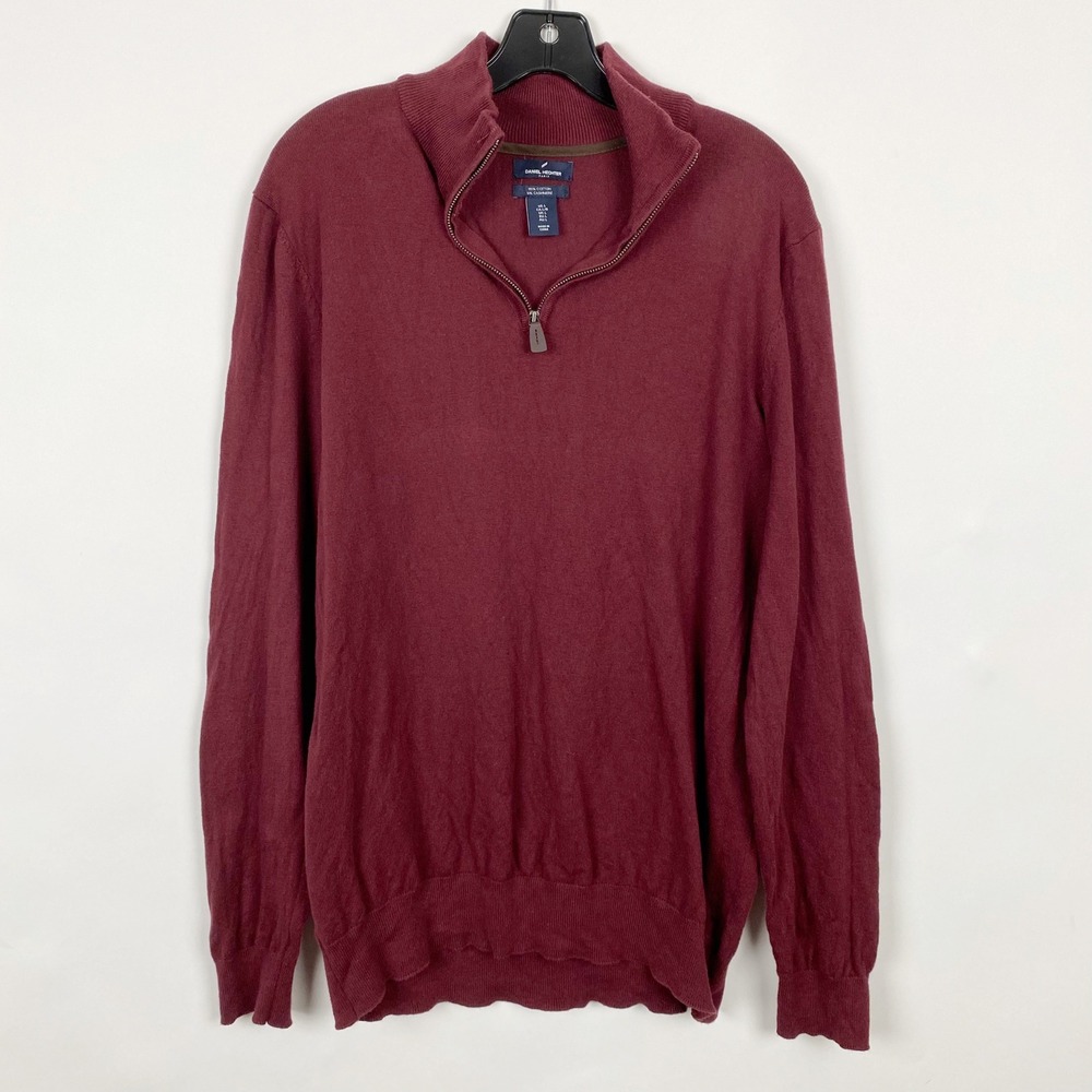 Daniel Hechter Cashmere Blend Quarter Zip Knit Sweater Mens Large Burgundy‎
